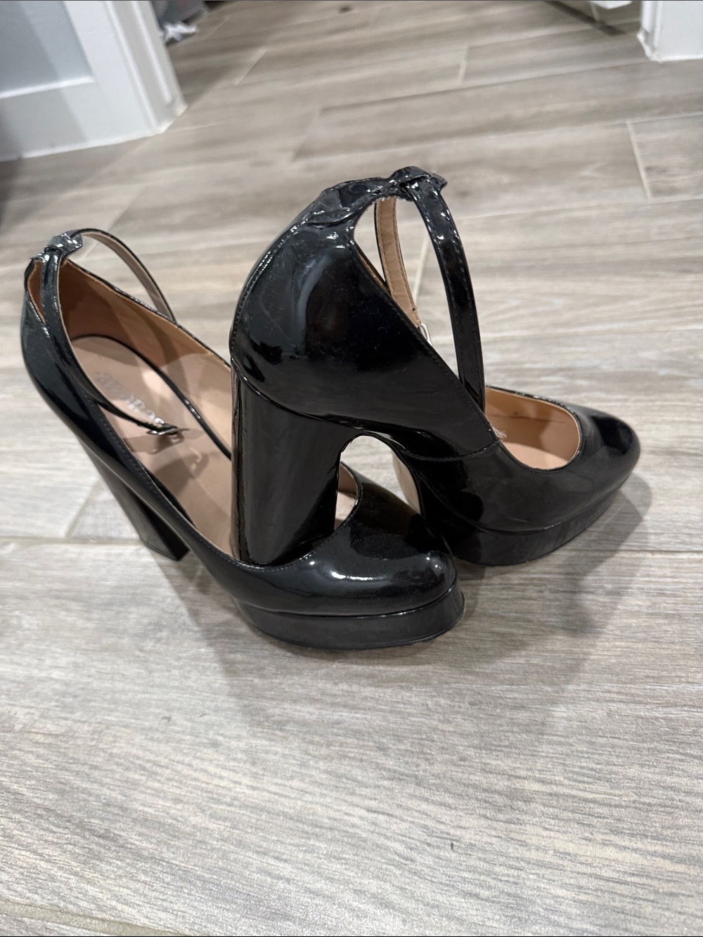 ANDREA  Black Patent Platform T-Strap High Heels